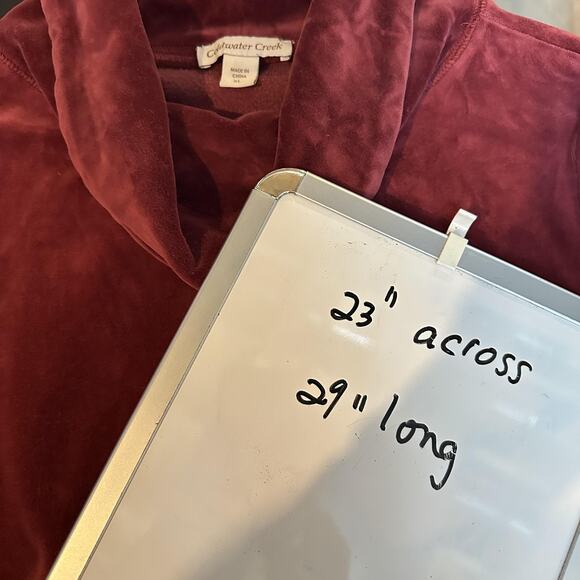 Coldwater Creek Pullover Womens XL Burgundy Cowl Neck Velour Tunic Pockets Comfy - Picture 10 of 10